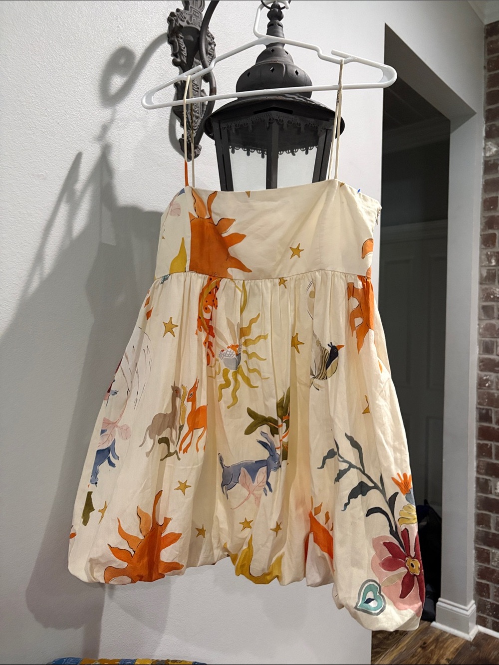 Zara Cream Sundress with Orange Sun & Multicolor Animal Print ladies